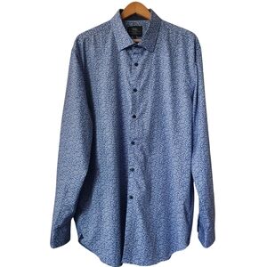 WRK 4 Way Stretch Floral Blue Long Sleeve Casual Dress Slim Shirt Men's Size 18